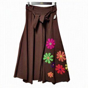 Capris Cotton Culottes, Wide Leg Capri Pants with colorful Floral Applique-NEW
